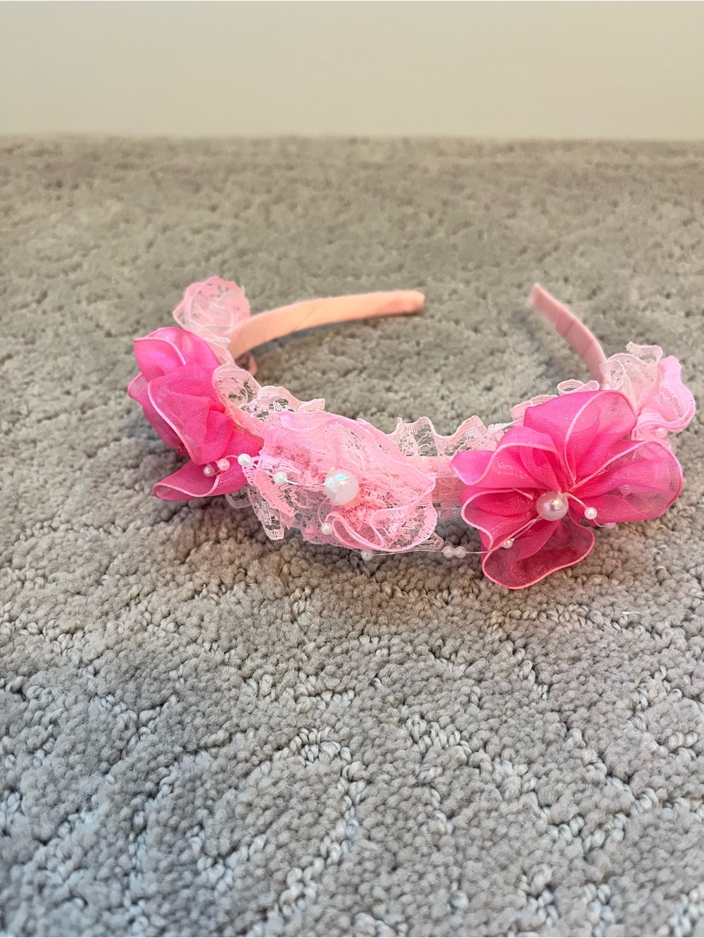 Two Pink Floral Lace Headbands for Kids
